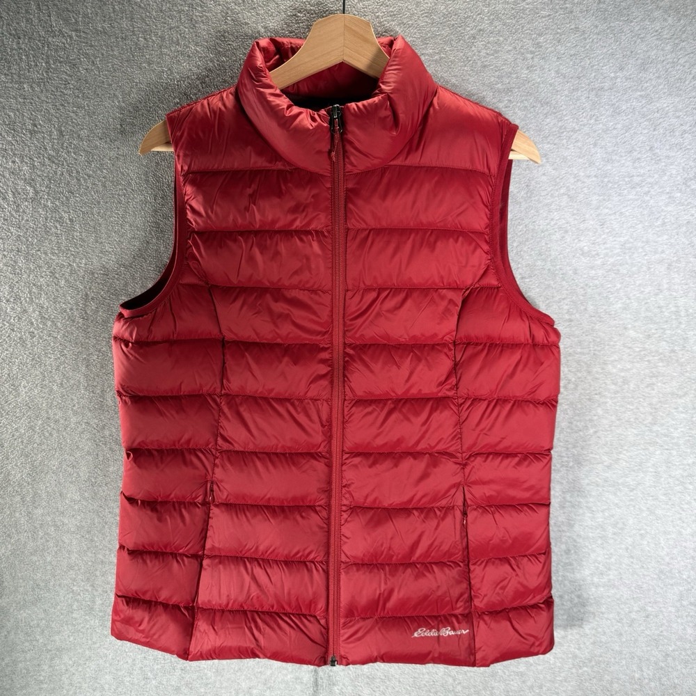 Eddie Bauer EB650 Down Puffer Vest Womens Large Red Quilted Full Zip Nylon